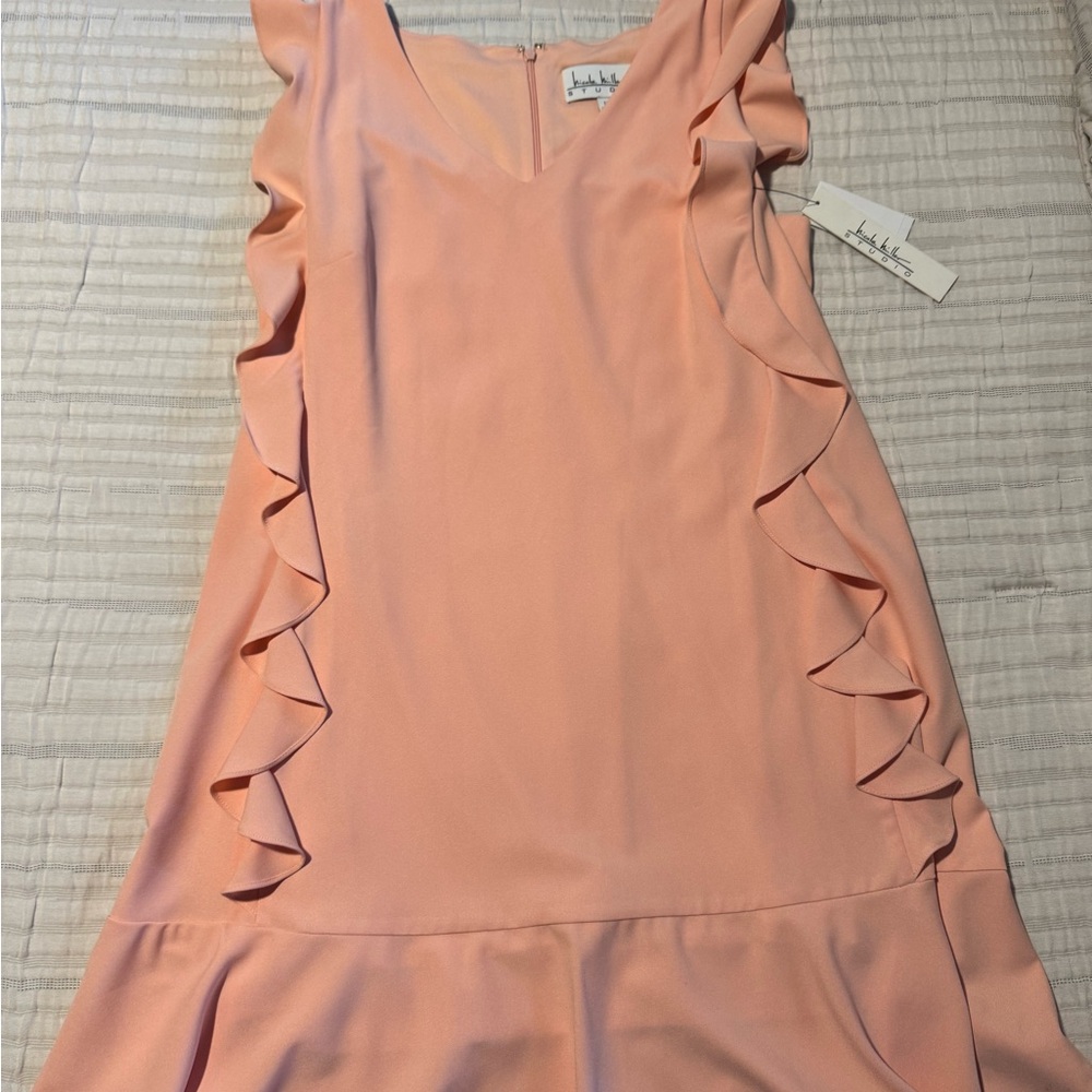 NWT Nicole Miller Peach Ruffle Wedding Guest Dress * Size 14